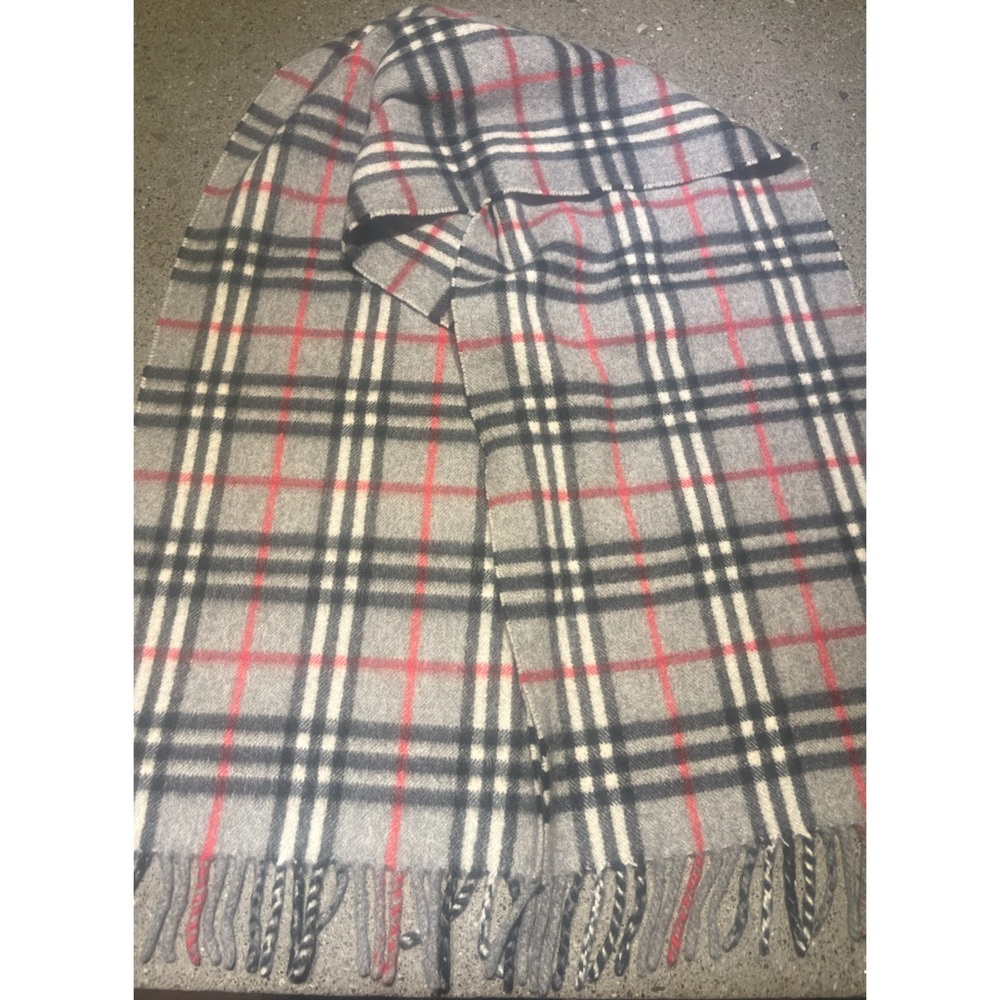 Burberry Plaid Wool Scarf - Gray and Red